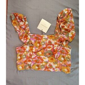 Women's Cynthia Rowley Floral Flutter Sleeve Crop Top Large